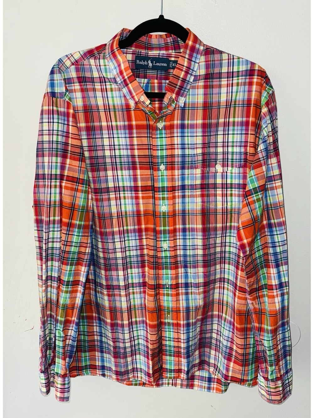 Ralph Lauren Mens Button Down Shirt-Sz XL-Multicolored Plaid-Front Pocket